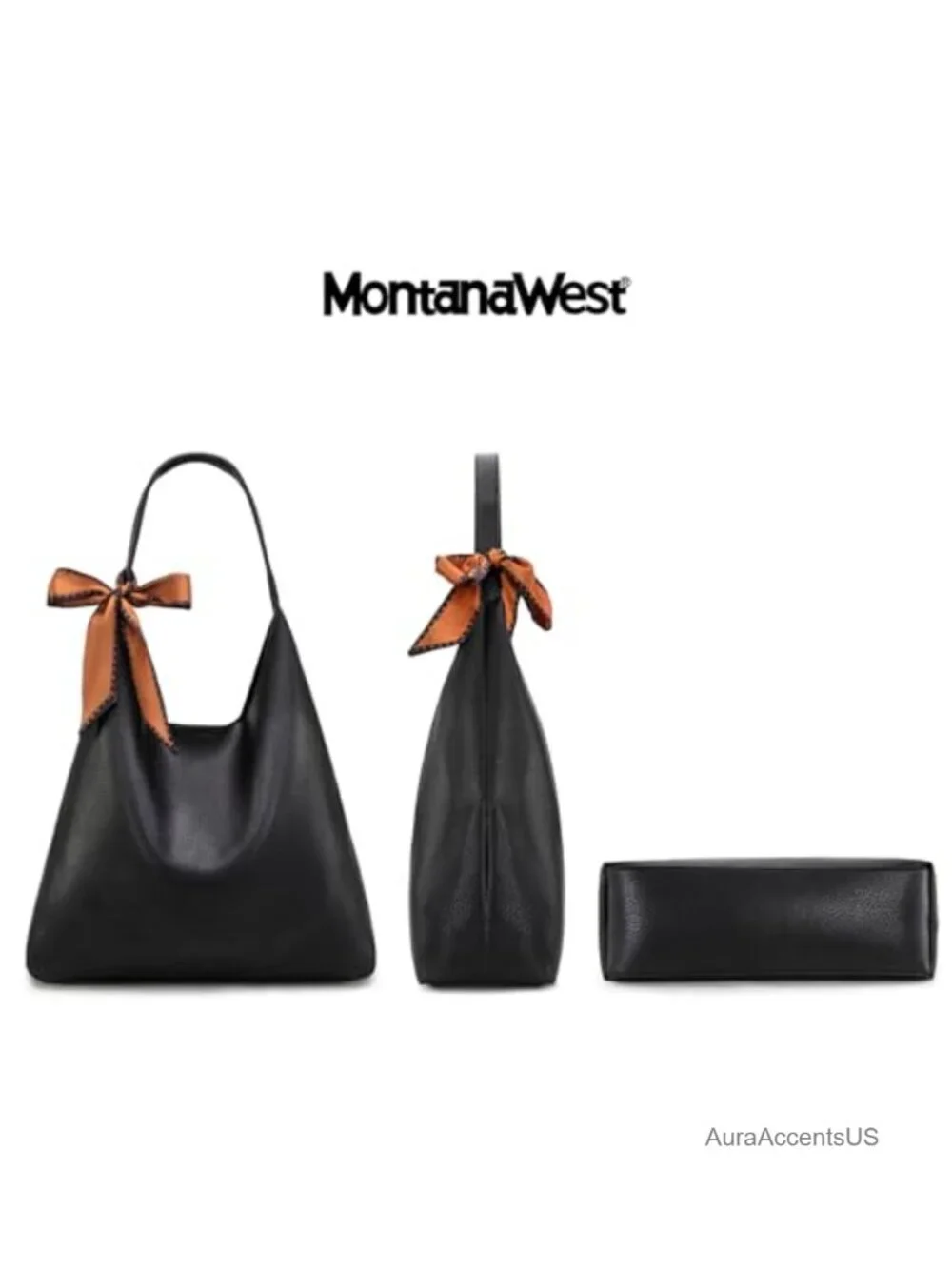 Slouchy Hobo Bag with Scarf Faux Leather Women Shoulder Purse